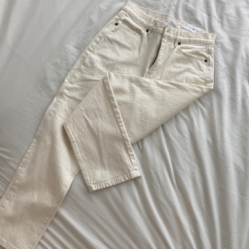 NWT LOFT high waist straight crop white jeans